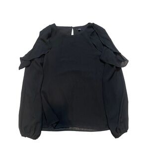 Lucca Womens Black Sheer Cold Shoulder Long Sleeve Blouse Size Small